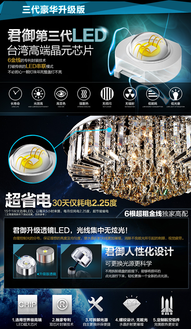 君御客厅水晶灯现代欧式LED水晶客厅灯卧...