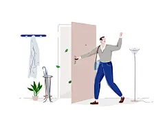 【审美练习 | 插画】一组简洁的生活场景小插画，素雅的色彩中点缀了一抹亮色，显得相当克制却格外引人注目。作者：cami （dribbble.com/camellie）#设计秀# ​​​​