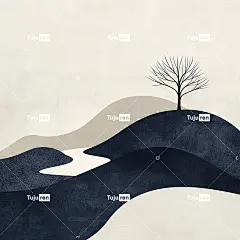 禅宗花园的极简主义壁画，优雅的景观海报