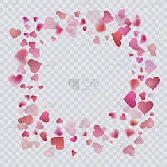 心形五彩纸屑在透明的背景上，装饰为您的情人节贺卡。向量eps 10