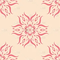 红色花朵，米色背景。无缝模式