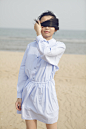 lovemcdull【度假】法式度假海洋风 蓝色竖条纹 BF宽松衬衫裙