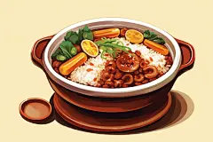 广式腊味木桶饭煲仔饭美食插画