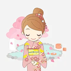 卡通手绘和服美女日式露天温泉浴 平面电商 创意素材 png素材