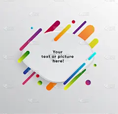 矢量背景与纸卡和抽象的彩色形状。时髦的霓虹线条和圆圈。