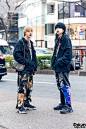 #原宿街拍# Cote Mer Kimono Jackets in Harajuku w/ Black Lipstick, Patchwork Pants, Louis Vuitton Bag & Balenciaga Chunky Sneakers O网页链接 ​​​​
