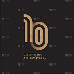 10周年庆典标志用现代数字金色庆祝