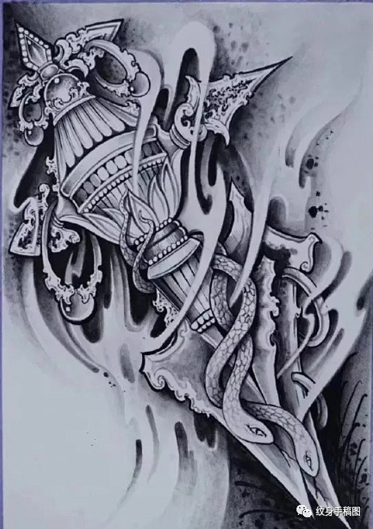 纹身手稿降魔杵纹身法器纹身手稿最新纹身素材纹身图案纹身手稿降魔杵