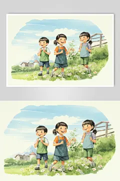数字艺术学生放假开心过暑假扁平风插画