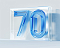 Design an icon with the number "70",; Stereoscopic glass texture. The background is white. A clean design with a light color theme highlights your brand name. 4K resolution, high image quality.