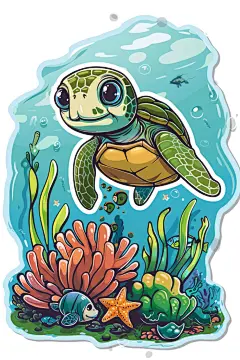 彩绘海洋生物海龟
