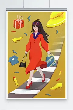 手绘扁平风妇女节人物插画