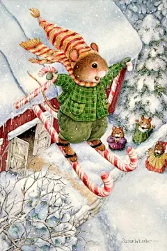手机壁纸，Susan wheeler圣诞冬季明信片插画作品   - 爱图小站oi22.com