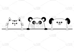 狗,猫,熊猫,笑脸,图标,动物头,可爱的,直的,剪影,爱