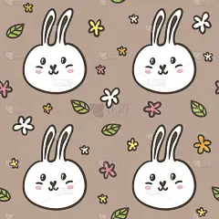 无缝图案与涂鸦兔子和花