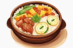 美味可口的腊味木桶饭煲仔饭美食插画