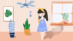 千库原创小暑喝饮料的小女孩手绘插画