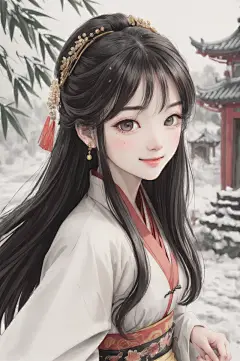 AI数字艺术古风水墨女生插画