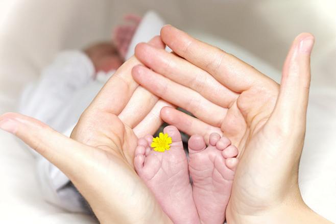 抱着婴儿的脚趾与黄色花瓣之间的人