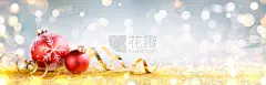 红色,球体,金色,横幅,圣诞卡,背景虚化,贺卡,留白,水平画幅