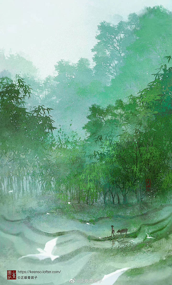 茅檐长扫净无苔，花木成畦手自栽。 一水护田将绿绕，两山排闼送青来。