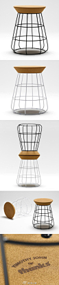 软木钢铁笼子凳子-新西兰Timothy John设计工作室作品-灵感来自于科学实验中使用的玻璃烧杯中。