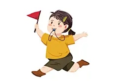 手绘卡通人物女孩吹口哨拿旗子插画图片下载
