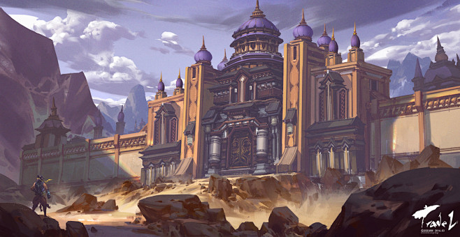 场景设计cg游戏游戏原画插画游戏场景沙漠场景气氛图概念图绿榴莲沙漠