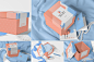 样机 | 蓝色橘色拼色华丽设计豪华礼品盒不同角度方形盒子 - 设汇
