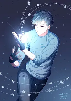 冰上的尤里 胜生勇利 同人图 插画 壁纸 | 雪之光 | 半次元-第一中文COS绘画小说社区