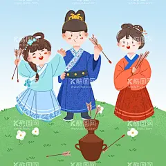  投壶   - 源文件下载【酷图网】手绘,卡通人物,古代,游戏,投壶,元素