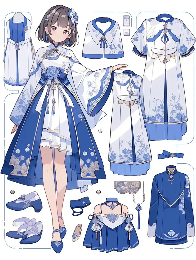 国风服设丨青花瓷色丨旗袍裙⑤-花瓣网