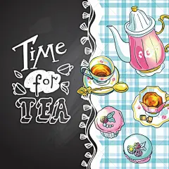 [编号3]平铺俯拍手绘西式电信甜品面包制作下午茶食物EPS矢量素材-淘宝网