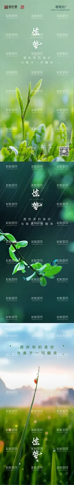 惊蛰海报  - 源文件下载【酷图网】海报,房地产,二十四节气,惊蛰,虫子,春天,露珠,