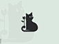 猫与花Logo顽皮图标设计身份logomark logo精品花动物黑猫宠物猫