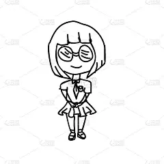 可爱的手绘卡通快乐的小女孩与气体和校服隔离在白色的背景。