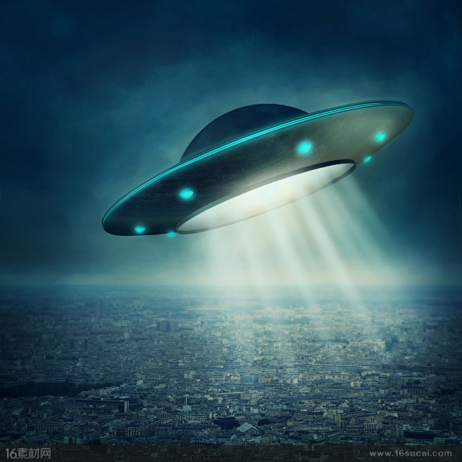 大海与UFO飞行器高清图片