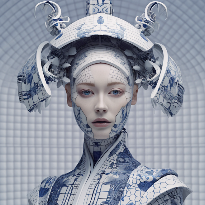 青花瓷科技未来女性Midjourney关...
