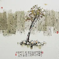 白桦树之恋 - 汪钰元彩墨作品欣赏