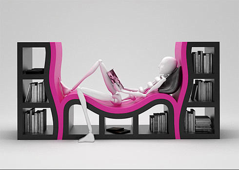 办公家具之带躺椅的书架