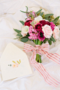 Hand tied bouquet and Rifle card | Kerinsa Marie Photography & Violet Floral Design | see more on: http://burnettsboards.com/2014/04/sweetest-anniversary-surprise/