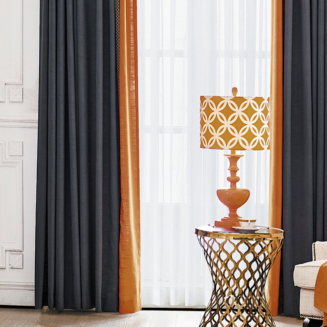 米素 现代简约素色成品窗帘 客厅遮光亚麻...