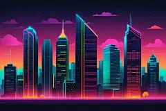 彩色霓虹繁华城市风景插画背景图