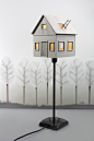 Floating House : Floating house lamp made out of grey cardboard.