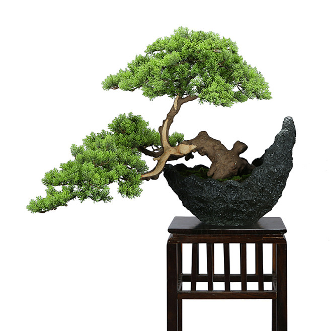 最东方新中式仿真盆景迎客松盆景酒店样板房枯山水松树盆景摆件淘宝网