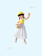 春天3D立体C4D春游可爱女孩人物打招呼