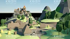 山川 城堡  - 源文件下载【酷图网】Lowpoly,山川,城堡,岛屿,世外桃源,小场景,低面,游戏,浮岛,C4D,