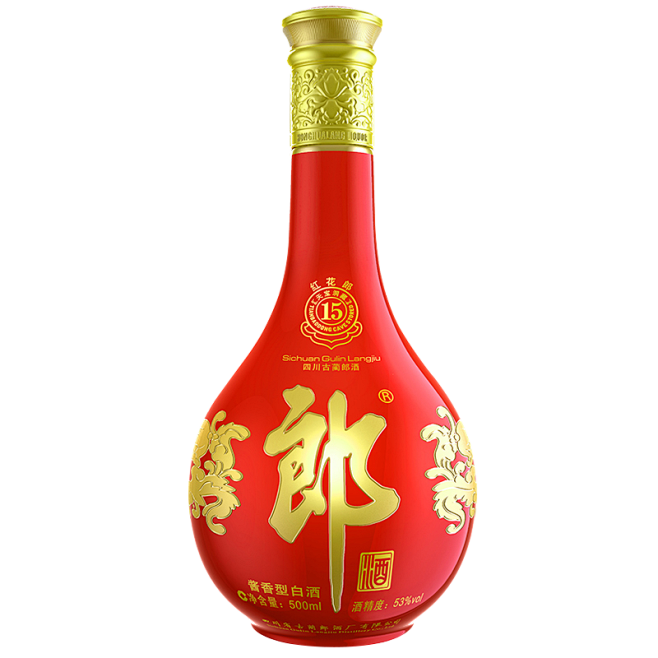 郎酒红花郎53度 15年酱香型500ml*1瓶装非整箱白酒 宴席送礼礼袋-tmall.com天猫
