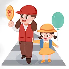 简约斑马线护送儿童过马路志愿者人物插画