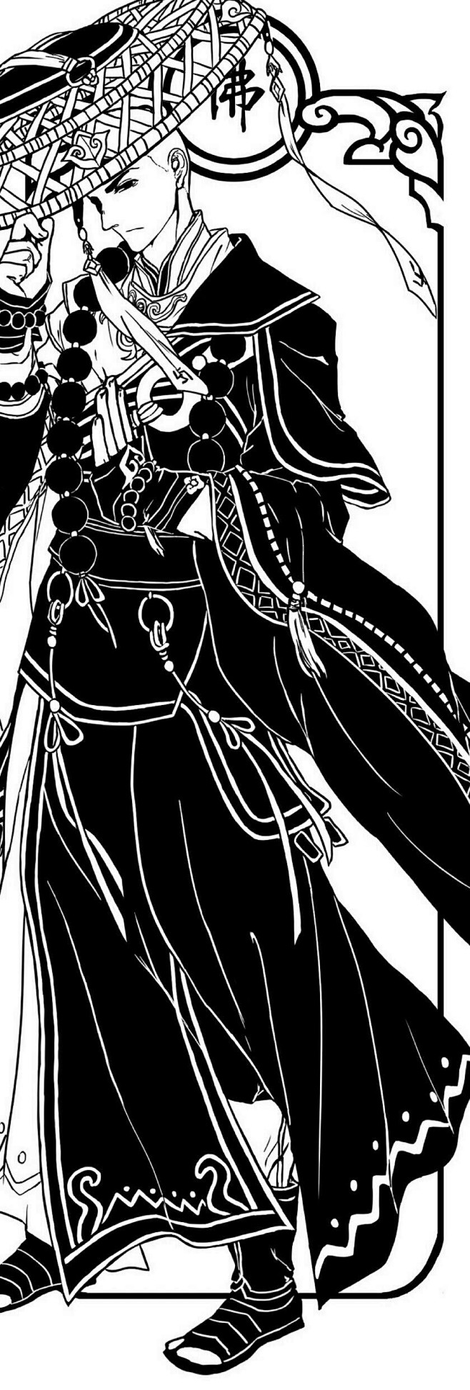 美しい男の白黒線のドラフト